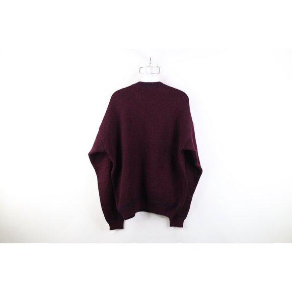 Vintage 90s Streetwear Mens XL Polka Dot Knit Crewneck Sweater Dark Purple - Picture 7 of 9